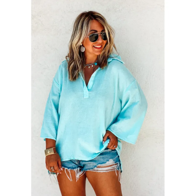 Banditas Blouses<Blouse BETHANIE manches 7/8 bleu ciel