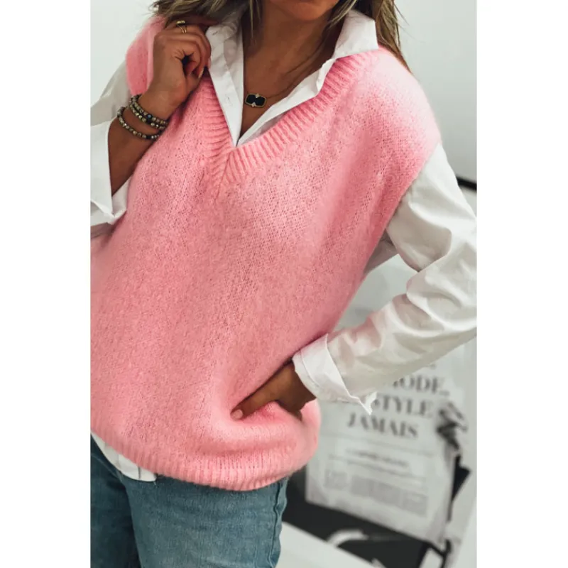 Selection Keva Mailles | Pulls<Pull FRANKLIN sans manches rose clair