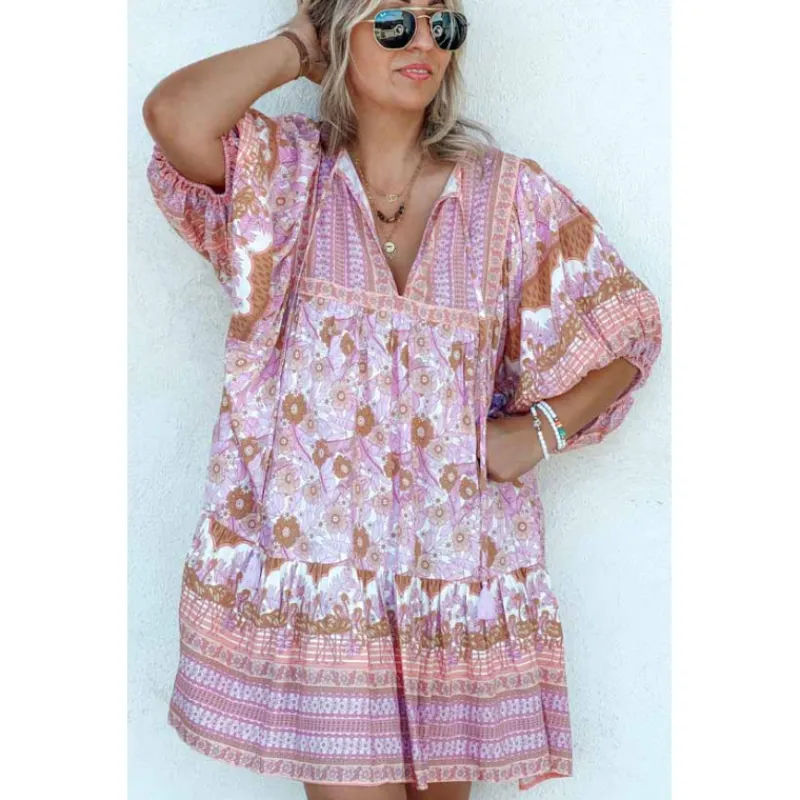 Jaase Robes Courtes | Robes Courtes<Robe CECINA Courte Manches courtes Rose Clair