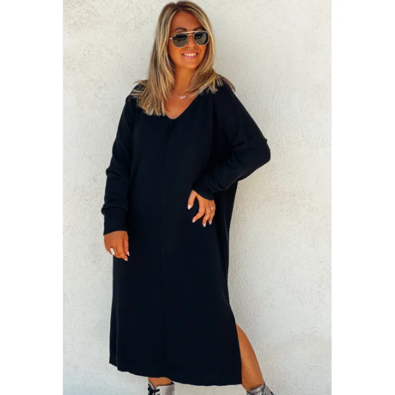 La Petite Boho Robes Noires | Robes Noires<Robe pull JODIE longue noire