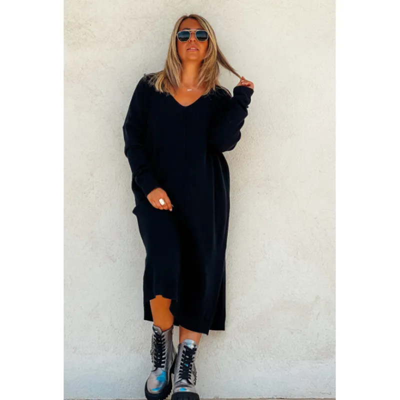 La Petite Boho Robes Noires | Robes Noires<Robe pull JODIE longue noire