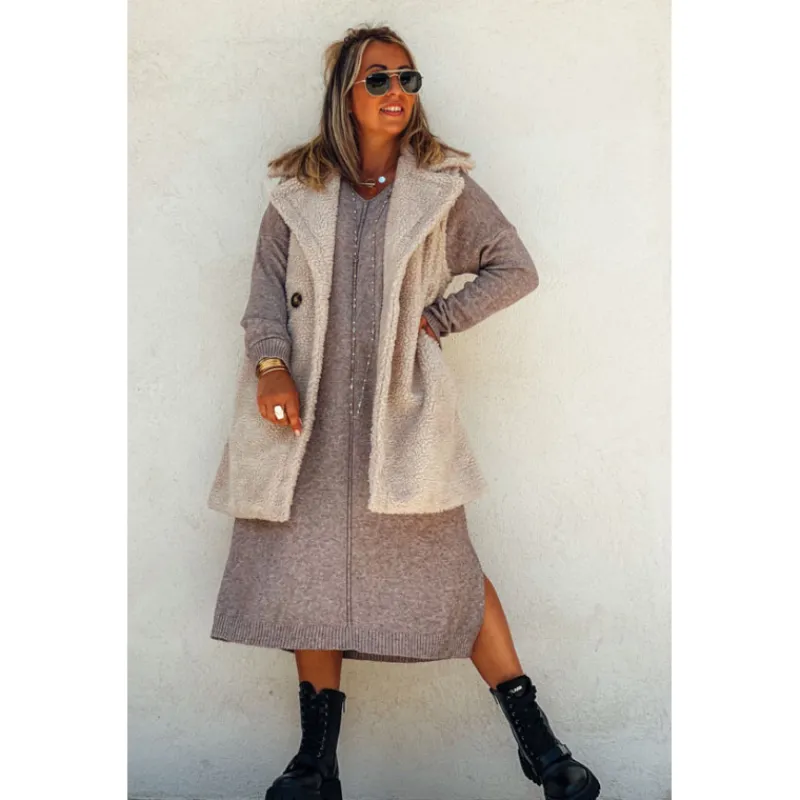 La Petite Boho Robes Longues | Robes Longues<Robe pull JODIE longue taupe