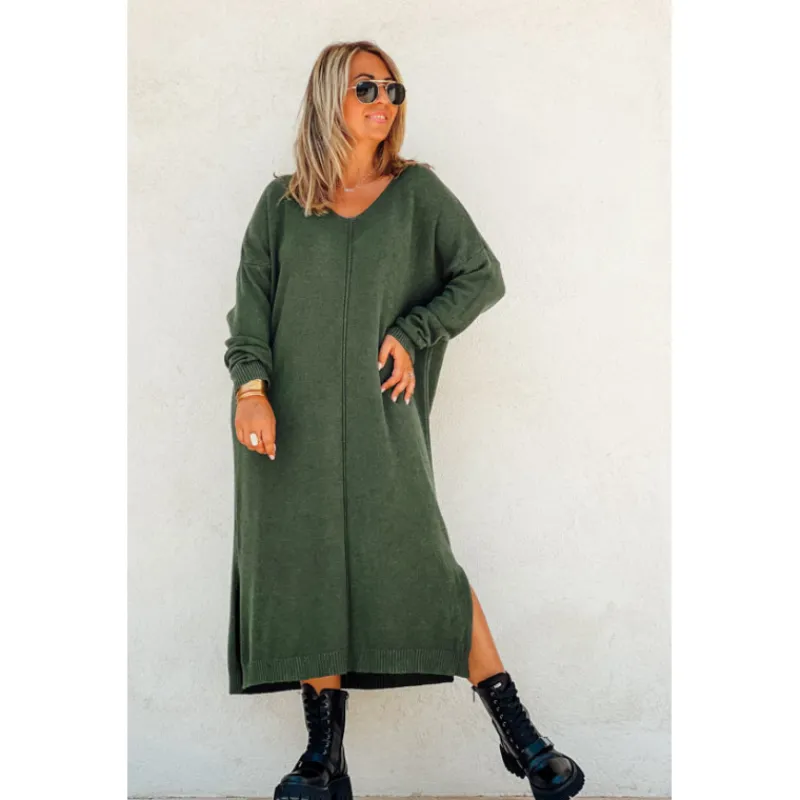 La Petite Boho Robes Longues | Robes Longues<Robe pull JODIE longue vert fonce