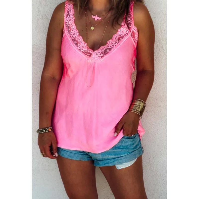 Selection Keva Débardeurs<Top LOUSSINE sans manches rose fluo