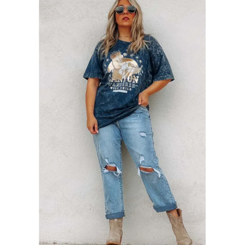 Selection Keva T-Shirts Manches Courtes | Tuniques<T-shirt long JADE manches courtes bleu vintage