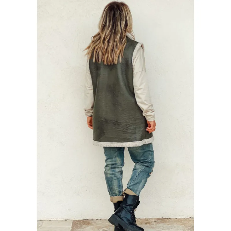 La Petite Boho Vestes<Veste AMANDINE sans manches kaki