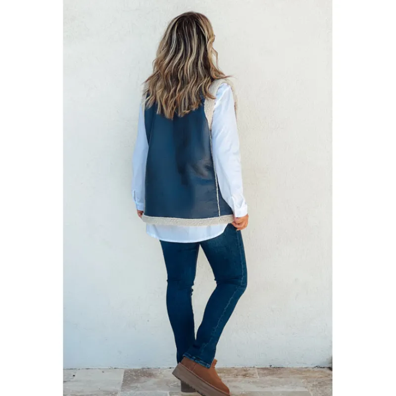 La Petite Boho Vestes<Veste SANDRA sans manches bleue